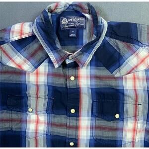 American Rag Sz Medium Men Shirt Short Sleeve Snap Button Up Collar Blue Western